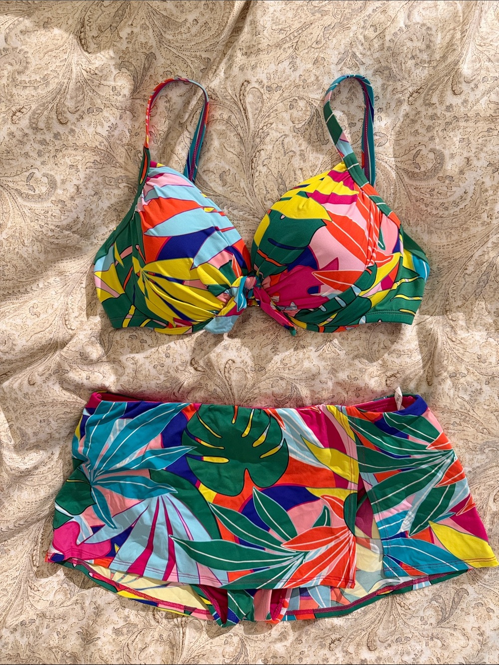 BLEU ROD BEATTIE Colorful Tropical Print Bikini Top & Skirted Bottoms